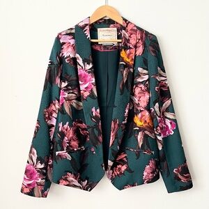 Cartonnier Anthropologie Women's Floral Blazer Jacket Size 2 Emerald Green Boho